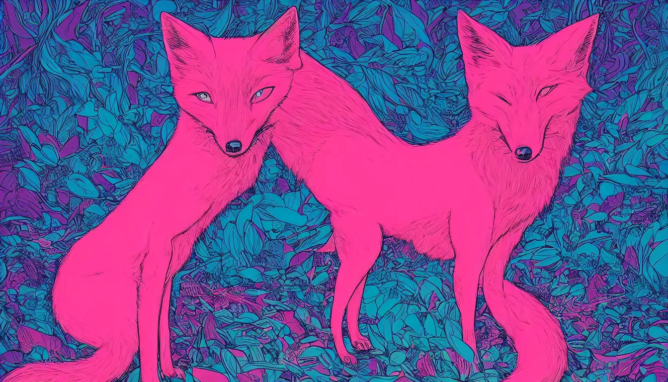 Prompt: pink fox by kilian eng, victo ngai, josan gonzalez