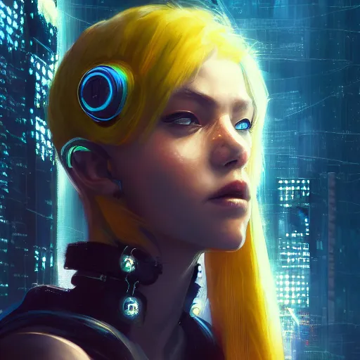 Prompt: A beautiful cyberpunk painting of a female thug by Wlop and Z eD, handsome face, bomber jacket, white hair, yellow iris, trending on artstation, pixiv, 4k, HDR, unreal engine