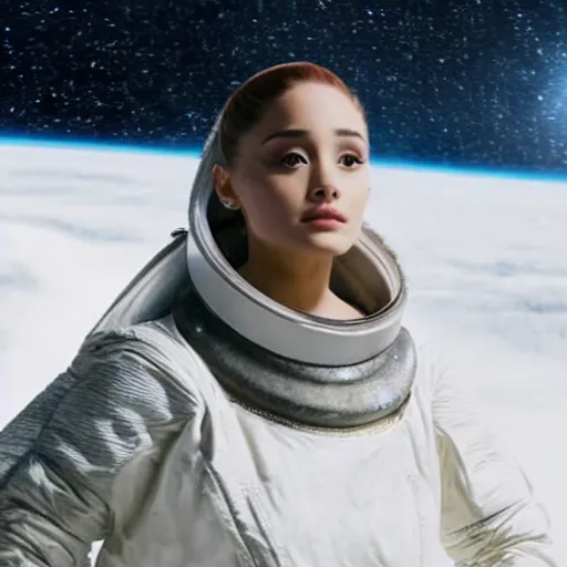 Image similar to old ariana grande in the movie interstellar 4k still shot