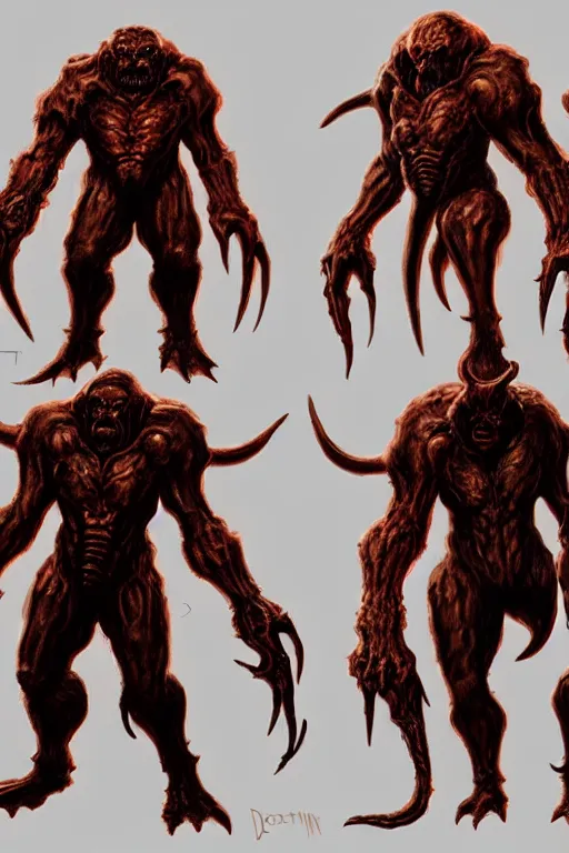 Image similar to creature design, doom eternal, concept art, monster, demon
