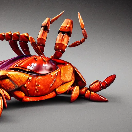 Image similar to a purple sports car shaped like a horshoe crab, ribs, scales, plates, octane engine, hd