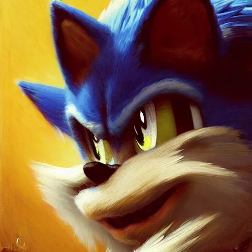 Image similar to a portrait of sonic the hedgehog. highly detailed painting by gaston bussiere, craig mullins, j. c. leyendecker, furry