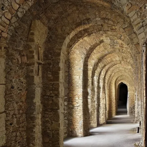 Image similar to corridor in old castle, highly detailed, old stone, wood, pixel art