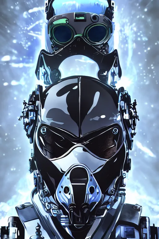 Image similar to cyber cyborg ninja mask helmet metal gear solid artic suit swat commando, global illumination ray tracing hdr fanart arstation by sung choi and eric pfeiffer and gabriel garza and casper konefal, a spectacular view cinematic rays of sunlight comic book illustration, by john kirby