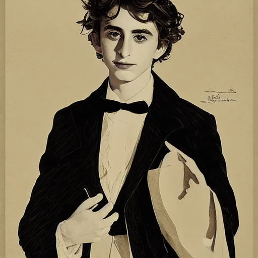 Image similar to portrait of timothee chalamet by ludwig hohlwein, sachplakat style, poster