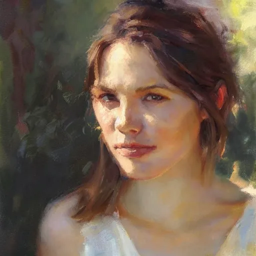 Prompt: Female portrait in morning sun, Danile Gerhartz, oil painting