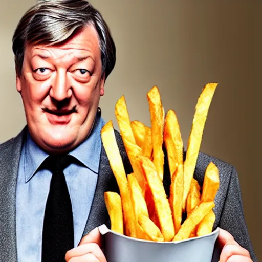 Image similar to ( ( stephen fry ) ) is [ made of ] [ french fries ] hybrid intercross mix