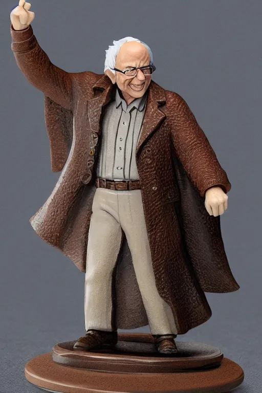 Image similar to a resin miniature of Bernie Sanders in Warhammer, miniature product photo, full body, on textured disc base, 4K, HD