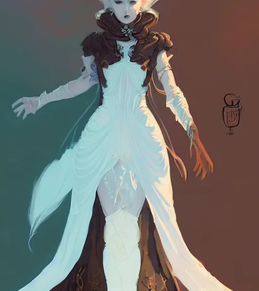 Image similar to portrait of a baroque dress design from fantasy world for dragon queen by atey ghailan, by greg rutkowski, by greg tocchini, by james gilleard, by joe fenton, by kaethe butcher, dynamic lighting, gradient light blue, brown, blonde cream and white color scheme, grunge aesthetic