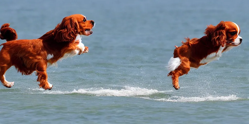 Image similar to A Cavalier King Charles Spaniel wind surfing.