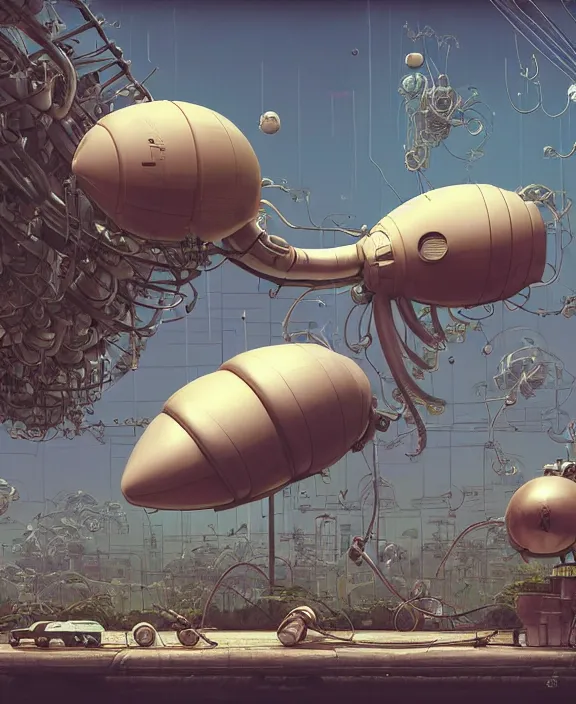 Image similar to simplicity, inflated industrial plant made from isopod wasp octopus, in the style of spaceship, overgrown with orchids, partly cloudy, somber, dramatic lighting, by geof darrow, bill sienkiewicz, dan mumford, yusuke murata, makoto shinkai, ross tran, cinematic, unreal engine, cel shaded, featured on artstation, pixiv