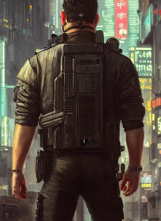 Image similar to 🐷. cyberpunk police trooper in a military vest ( blade runner 2 0 4 9, cyberpunk 2 0 7 7 ). orientalist portrait by john william waterhouse and james gurney and theodore ralli and nasreddine dinet, oil on canvas. cinematic, hyper realism, realistic proportions, dramatic lighting, high detail 4 k