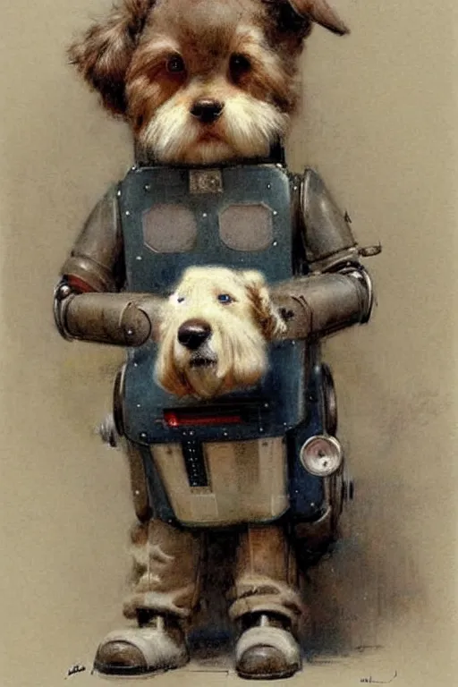 Prompt: (((((1950s boy and his robot box shaped k9 dog. muted colors.))))) by Jean-Baptiste Monge !!!!!!!!!!!!!!!!!!!!!!!!!!!