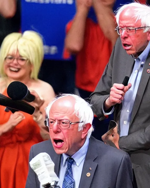 Prompt: Super Saiyan Senator Bernie Sanders Son Goku screams during philibuster speech (AP Photo/Akira Toriyama)