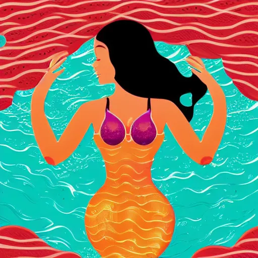 Image similar to Full body mermaid swimming in the sea, Anthropomorphic, highly detailed, colorful, illustration, smooth and clean vector curves, no jagged lines, vector art, smooth