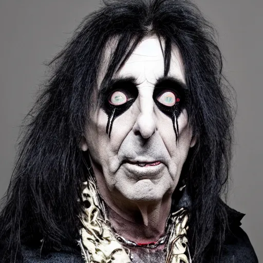 Image similar to alice cooper wearing a dark hooded cloak