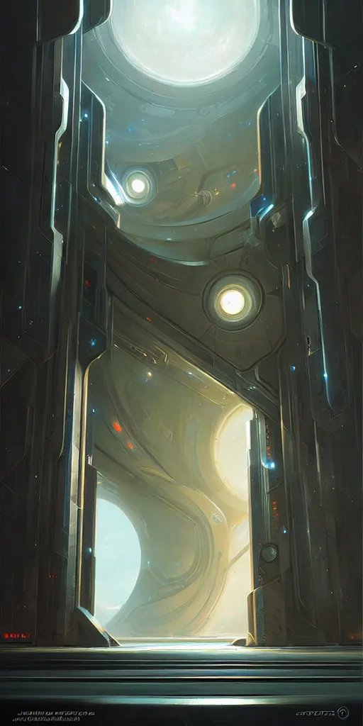 Image similar to hyper realistic art - deco sci - fi double door by jordan grimmer, darek zabrocki