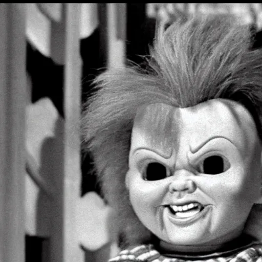 Image similar to Chucky the killer doll from the movie Child's Play in an episode of I love lucy