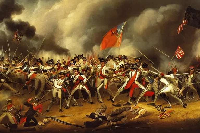 Prompt: 1800s painting of the Battle of 1812 in the style of Benjamin West