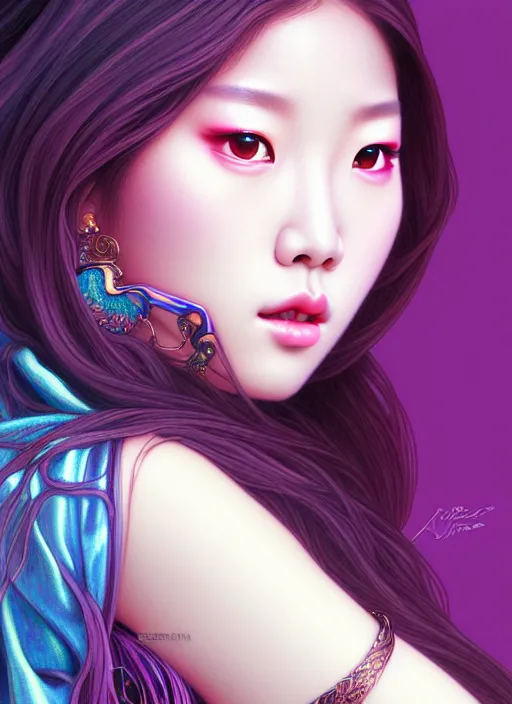 Image similar to roseanne park of blackpink, goddess, tarot card, highly detailed, digital painting, smooth, sharp focus, illustration, ultra realistic, 8 k, art by artgerm and alphonse mucha