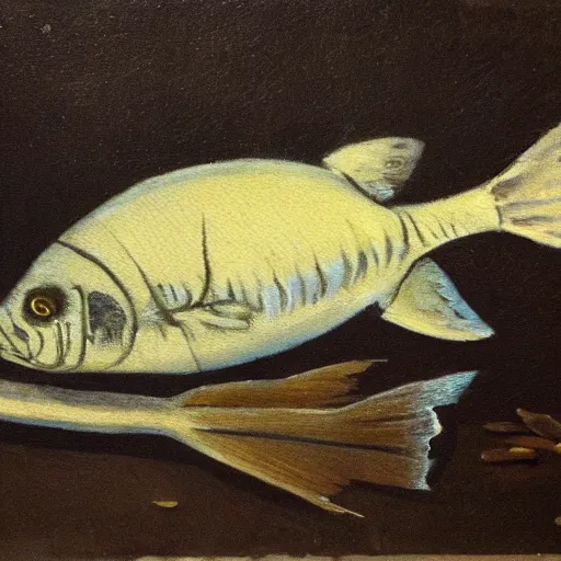 Image similar to a still life of a dead fish, oil painting