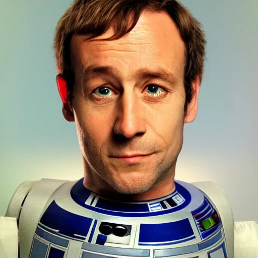 Prompt: portrait of a man, r 2 - d 2 if he was a human man