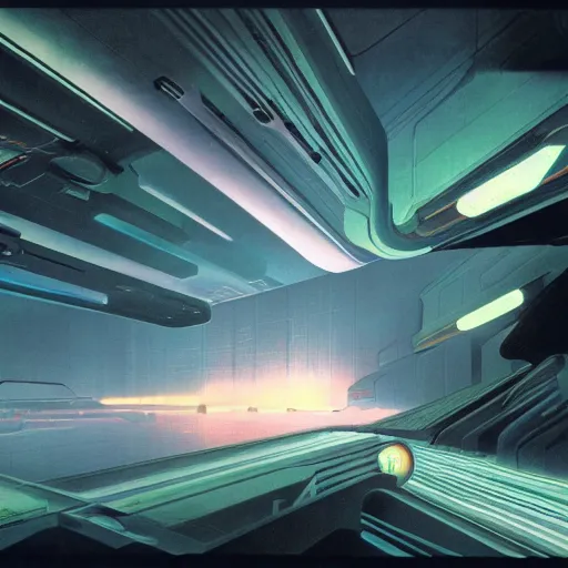 Prompt: holographic synthesis, close - up view, cinematic lighting, science - fiction, detailed, matte painting, syd mead, john harris,