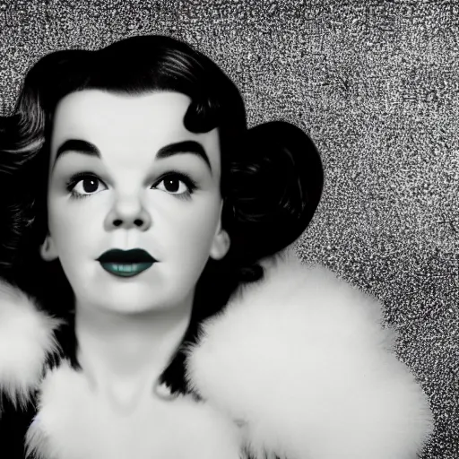 Image similar to photographic portrait of a hybrid of judy garland and bjork aged 2 6, with a dark fringe, 8 k