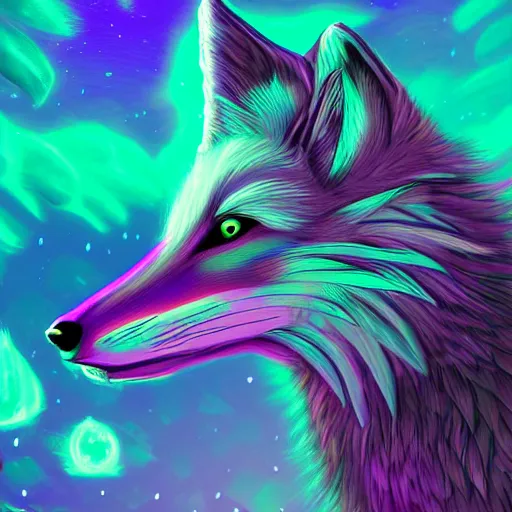 Prompt: digital purple and purple and purple fox, retrowave palette, digital world, highly detailed, electric breeze, anatomically correct vulpine, synth feel, fluffy face, ear floof, flowing fur, super realism, accurate animal imagery, 4 k digital art