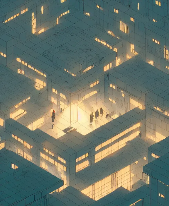 Image similar to minimalist building made from surgery, crowds of people, by dan mumford, yusuke murata, makoto shinkai, ross tran, cosmic, hellish, god rays, cinematic, unreal engine, cel shaded, featured on artstation, pixiv