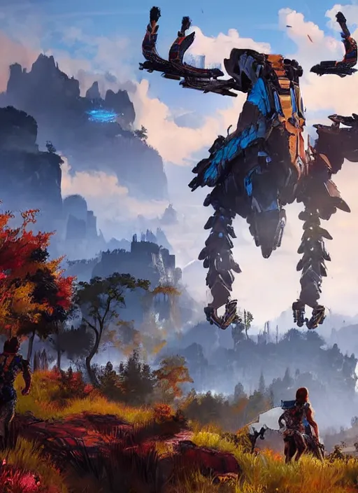 Image similar to very detailed concept art of a lot from horizon zero dawn