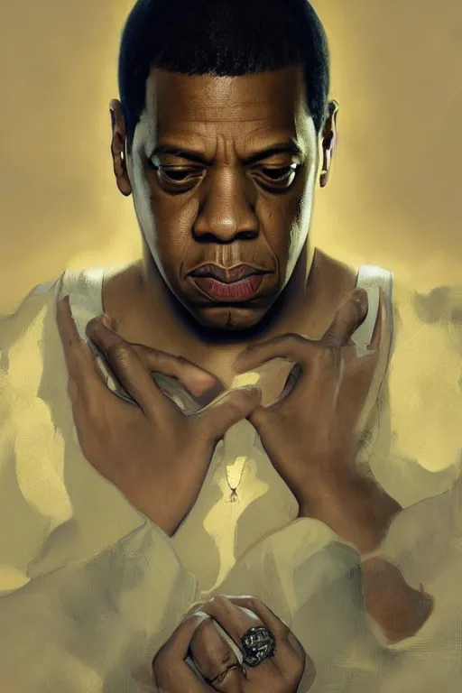 Image similar to ultra realistic illustration, jay - z, staring directly into camera, intricate, elegant, highly detailed, digital painting, artstation, concept art, smooth, sharp focus, illustration, art by artgerm and greg rutkowski and alphonse mucha