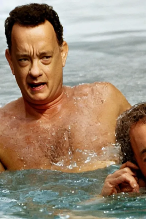 Prompt: tom hanks swimming in a pool of baked beans, realistic, moody grindhouse, dark