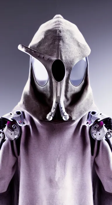 Image similar to high quality picture of a cybernetic plague doctor with his characteristic beaked mask, studio lighting, 4K, high detail