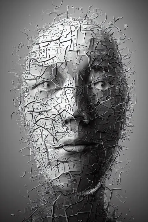 Image similar to a black and white photo of a human head, an ultrafine detailed painting by Igor Morski, behance contest winner, generative art, behance hd, angular, biomorphic