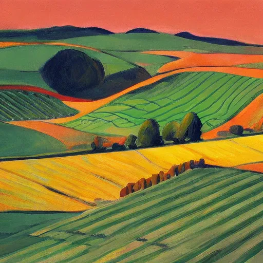 Image similar to dreaming futuristic csaterberg vineyards, painted by Alex Katz and Edward Hopper, airbrush, highly detailed