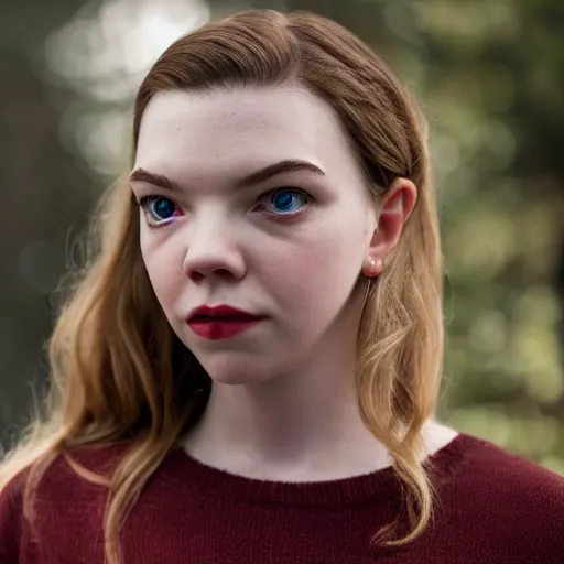 Image similar to Adult Anya Taylor-Joy, XF IQ4, f/1.4, ISO 200, 1/160s, 8K, Sense of Depth, color and contrast corrected, Nvidia AI, Dolby Vision, symmetrical balance, in-frame