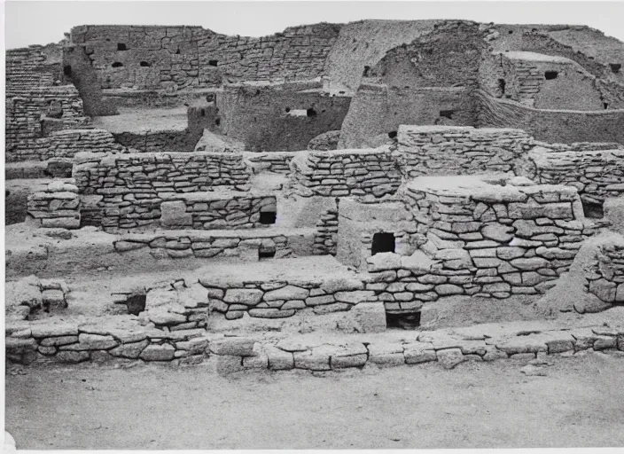 Prompt: antique photo of sprawling hopi pueblo ruins, albumen silver print, Smithsonian American Art Museum.