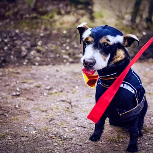 Image similar to photo of a dog wearing a ninja uniform throwing a Chinese-star