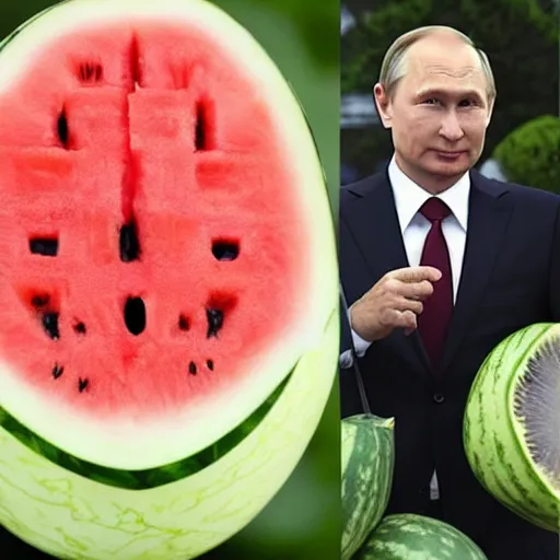 Prompt: watermelon head vladimir putin