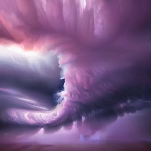 Image similar to amazing photo of purple clouds in the shape of a tornado by marc adamus, digital art, beautiful dramatic lighting