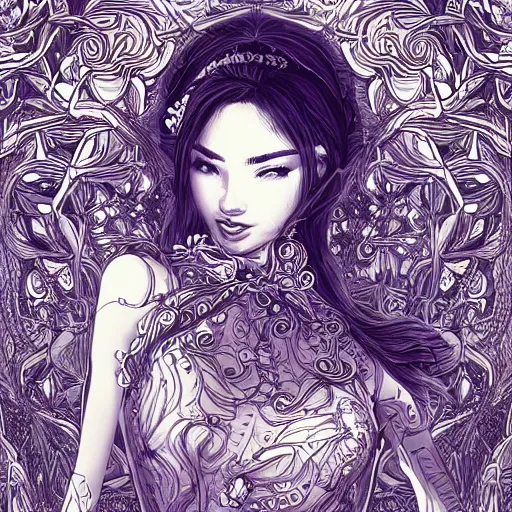 Image similar to the most ridiculously beautiful and elegant and cute woman ever imaginable, an ultrafine detailed illustration by james jean, final fantasy, intricate linework, bright colors, behance contest winner, vanitas, angular, altermodern, unreal engine 5 highly rendered, global illumination, radiant light, detailed and intricate environment