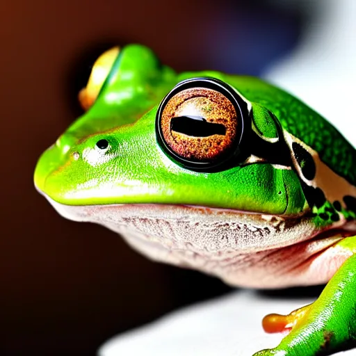Prompt: photograph of frog wearing virtual reality glasses