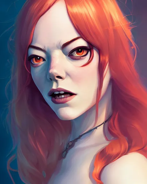 Image similar to a portrait of a beautiful full body Emma Stone vampire, art by lois van baarle and loish and ross tran and rossdraws and sam yang and samdoesarts and artgerm, digital art, highly detailed, intricate, sharp focus, Trending on Artstation HQ, deviantart, unreal engine 5, 4K UHD image