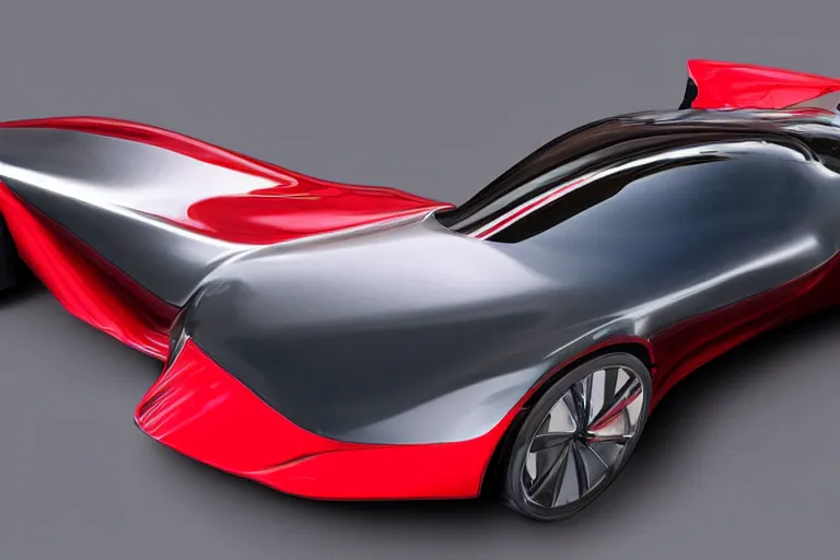 Image similar to 300mph EV red super aerodynamic, patent drawing, notes, side view, top view