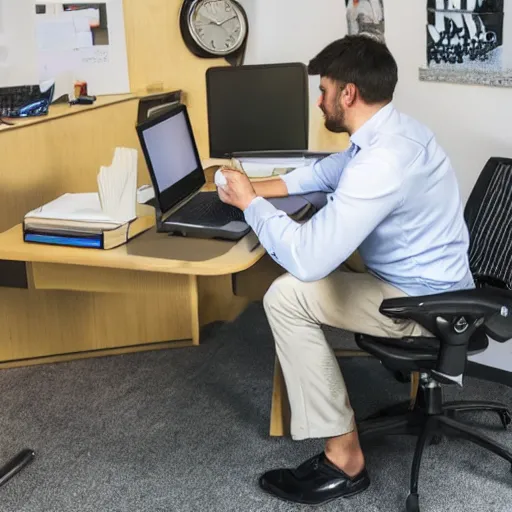 Image similar to man working very hard in an office, not just making dreams on his computer