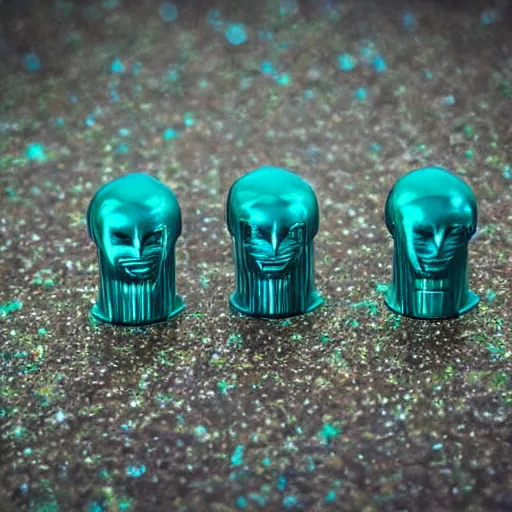 Prompt: teal green cyan and gold arcturian annunaki liquid metal bismuth andromedan martian telosian alien humanoid person 5 5 mm photography footage slightly glowing, ominous, hyperdetailed, maximalist