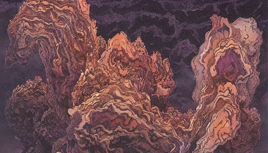 Image similar to bernie wrightson phantom spirit aerial horror shape plume agate aesthetic optical illusion