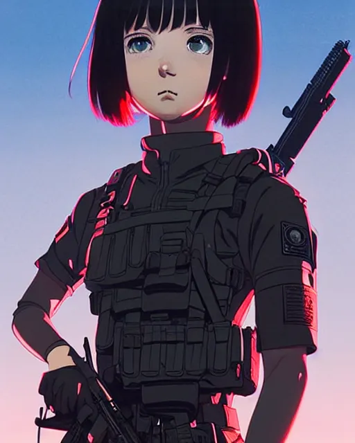 Image similar to girl wearing tactical gear | | very very anime!!!, fine - face, audrey plaza, realistic shaded perfect face, fine details. anime. realistic shaded lighting poster by ilya kuvshinov katsuhiro otomo ghost - in - the - shell, magali villeneuve, artgerm, jeremy lipkin and michael garmash and rob rey