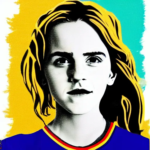 Image similar to rainbow smiling happy emma watson age 1 5 as hermione. pop art.